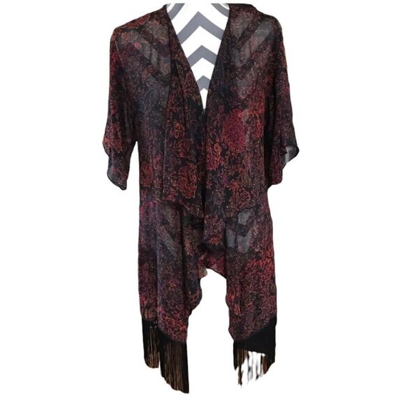 Lularoe Small Sheer Jacket With Fringe Black, Red, Gold, Blue - Picture 1 of 5